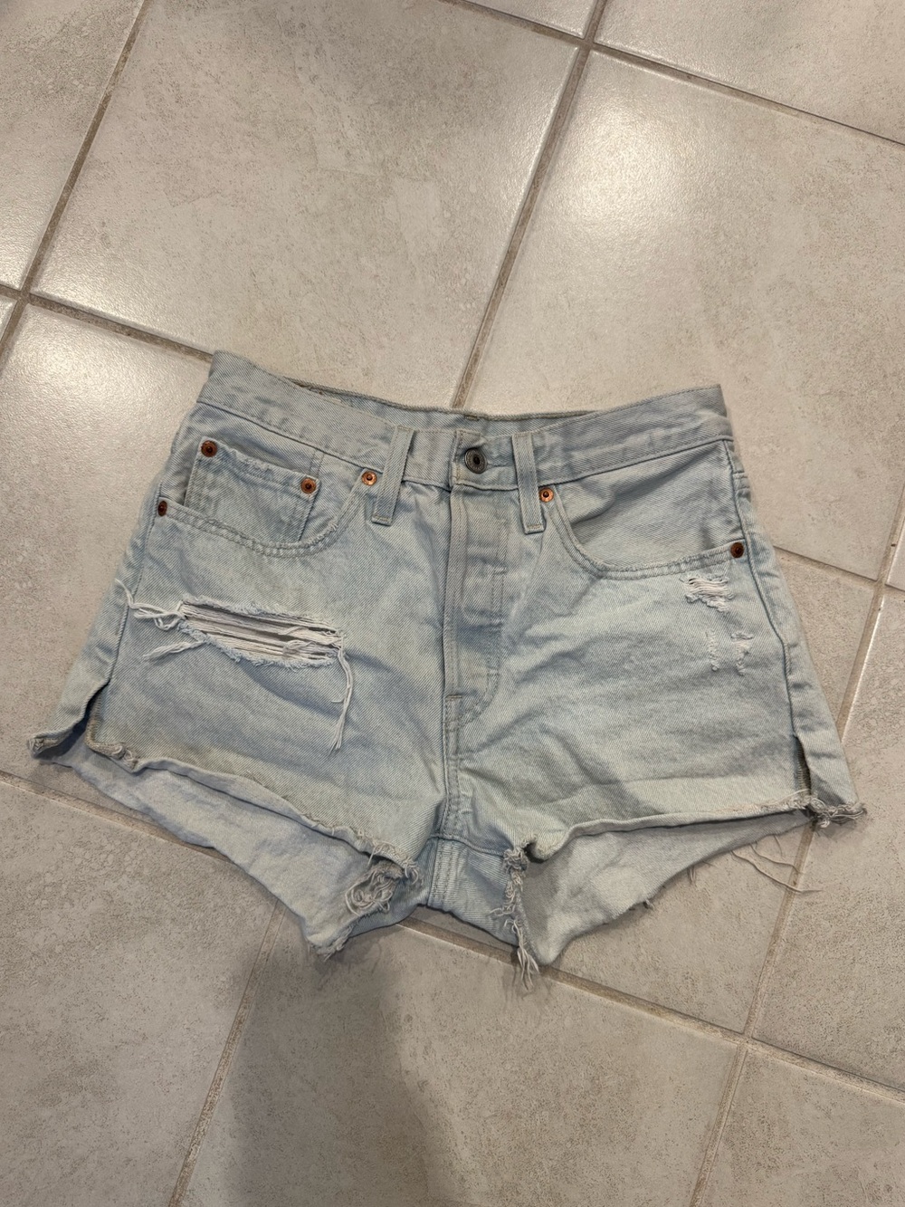 Levi's Light Blue Distressed Denim Shorts 26